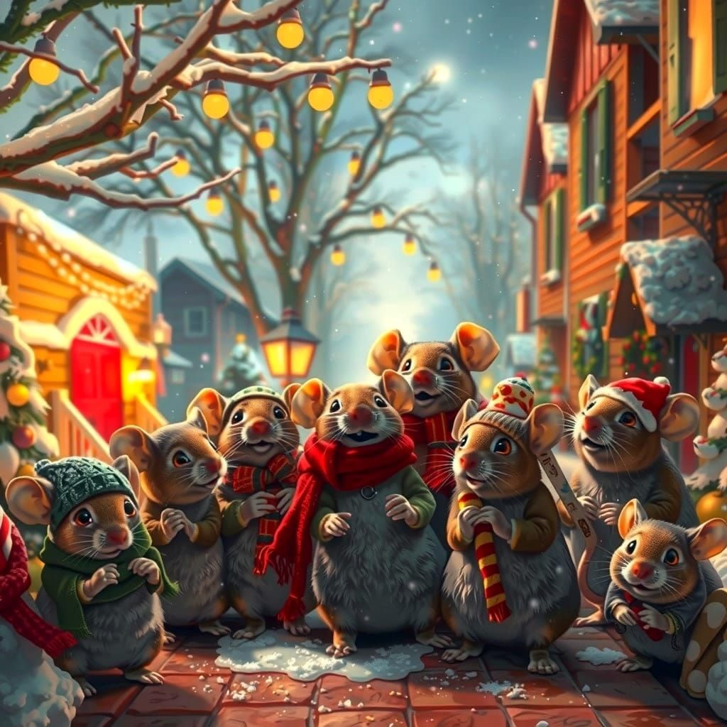 Whimsical Holiday Mice Sing Carol in US Suburb