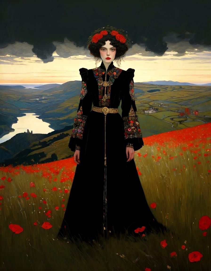 Goth Girl Portrait in Klimt & Schiele Style