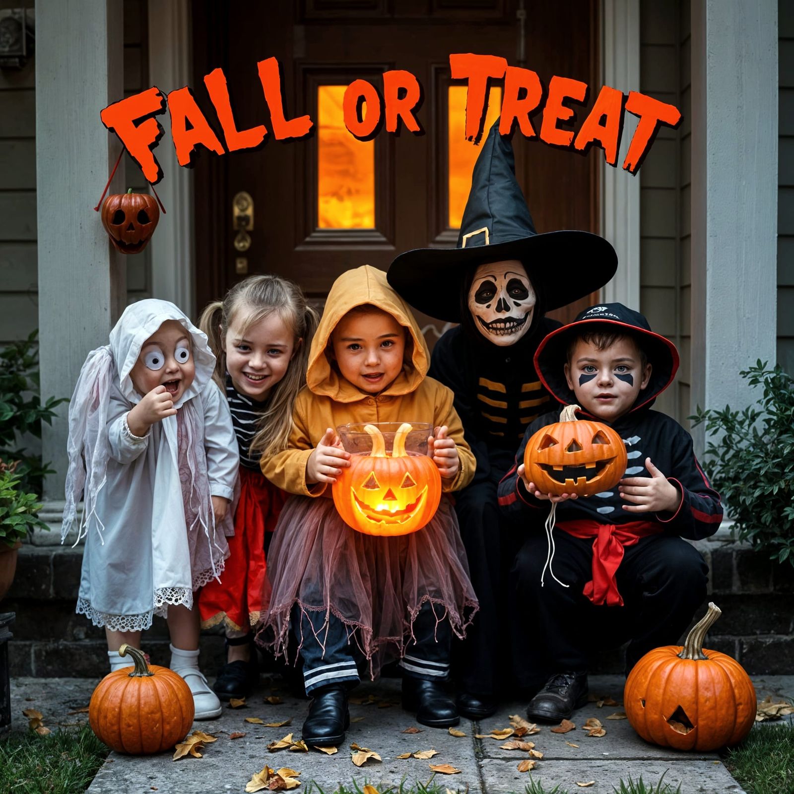 Fun and Scary Trick or Treat Scene