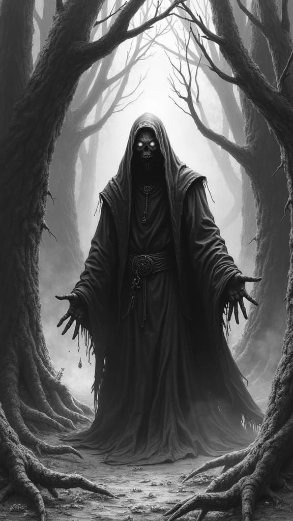 Evil Cultist Wizard in Pencil Sketch Style