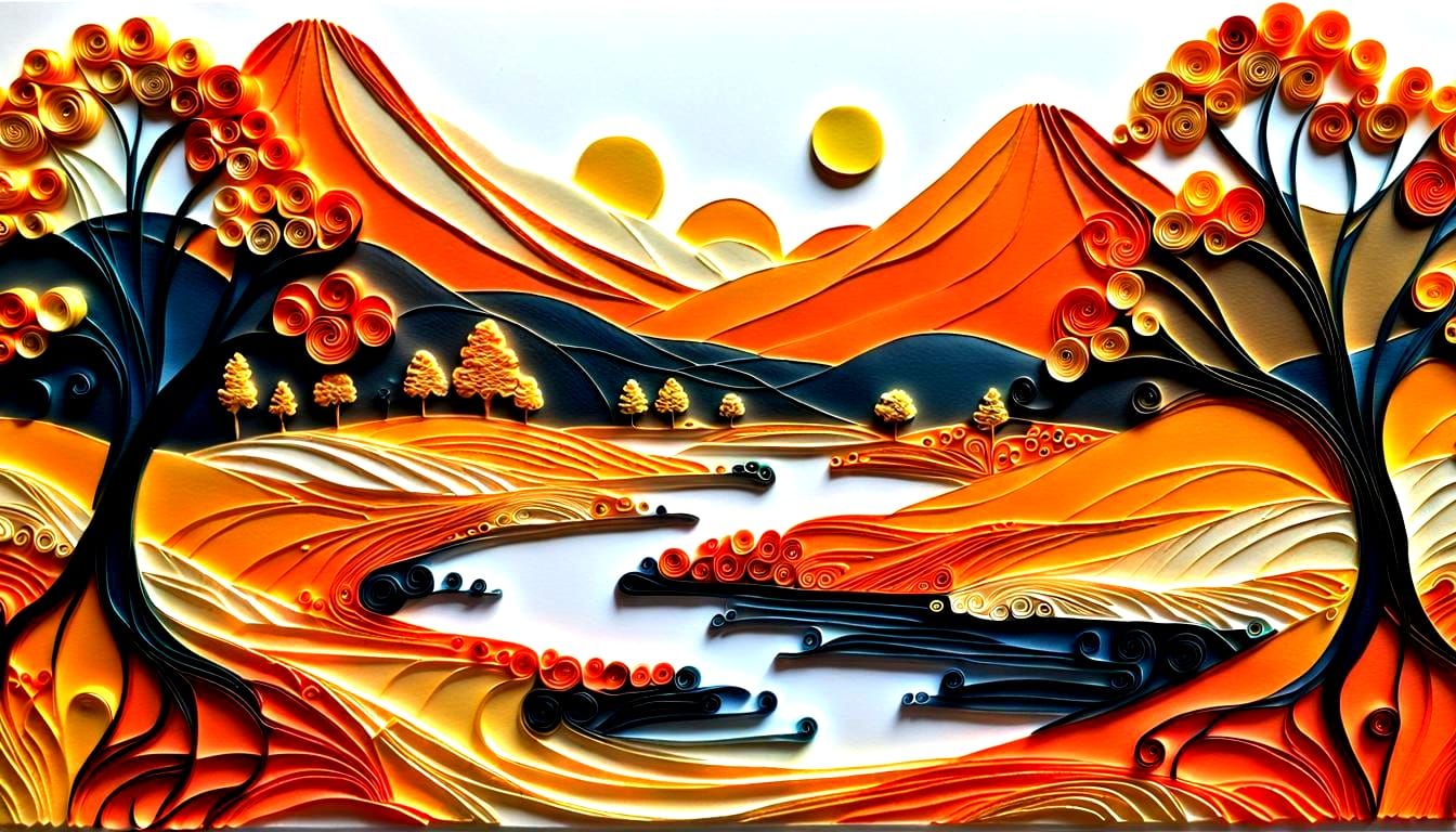 Orange Landscape with Gold Accents in Impasto Style