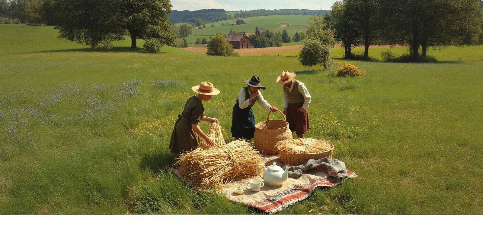 Hay Harvest: Impressionistic Scene in a Meadow