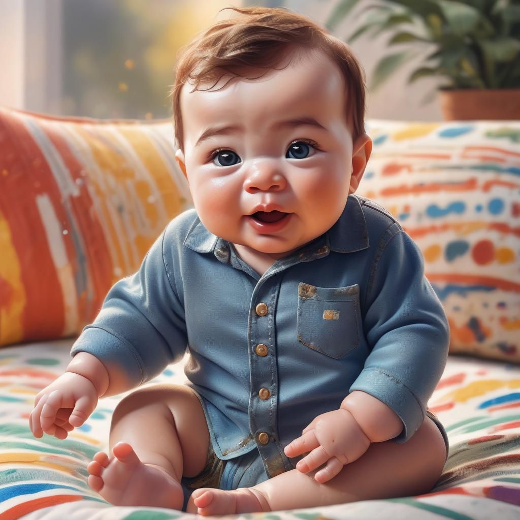 Baby Boy Portrait with Freckle in Splash Art Style