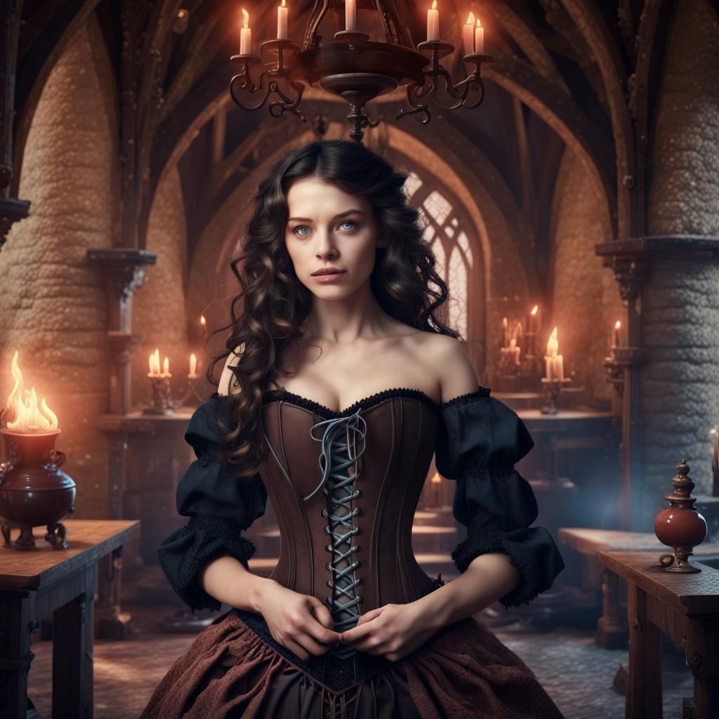 Medieval Witch Brewing Potion in Castle Lair