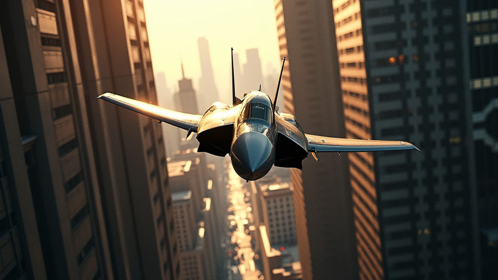 Combat Aircraft Zooms Through City in Cinematic Style