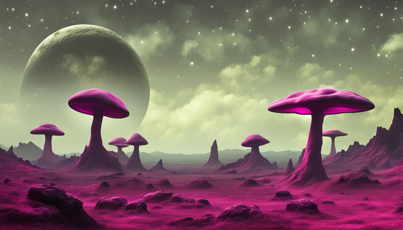 Surreal Alien Planet with Magenta Mushrooms