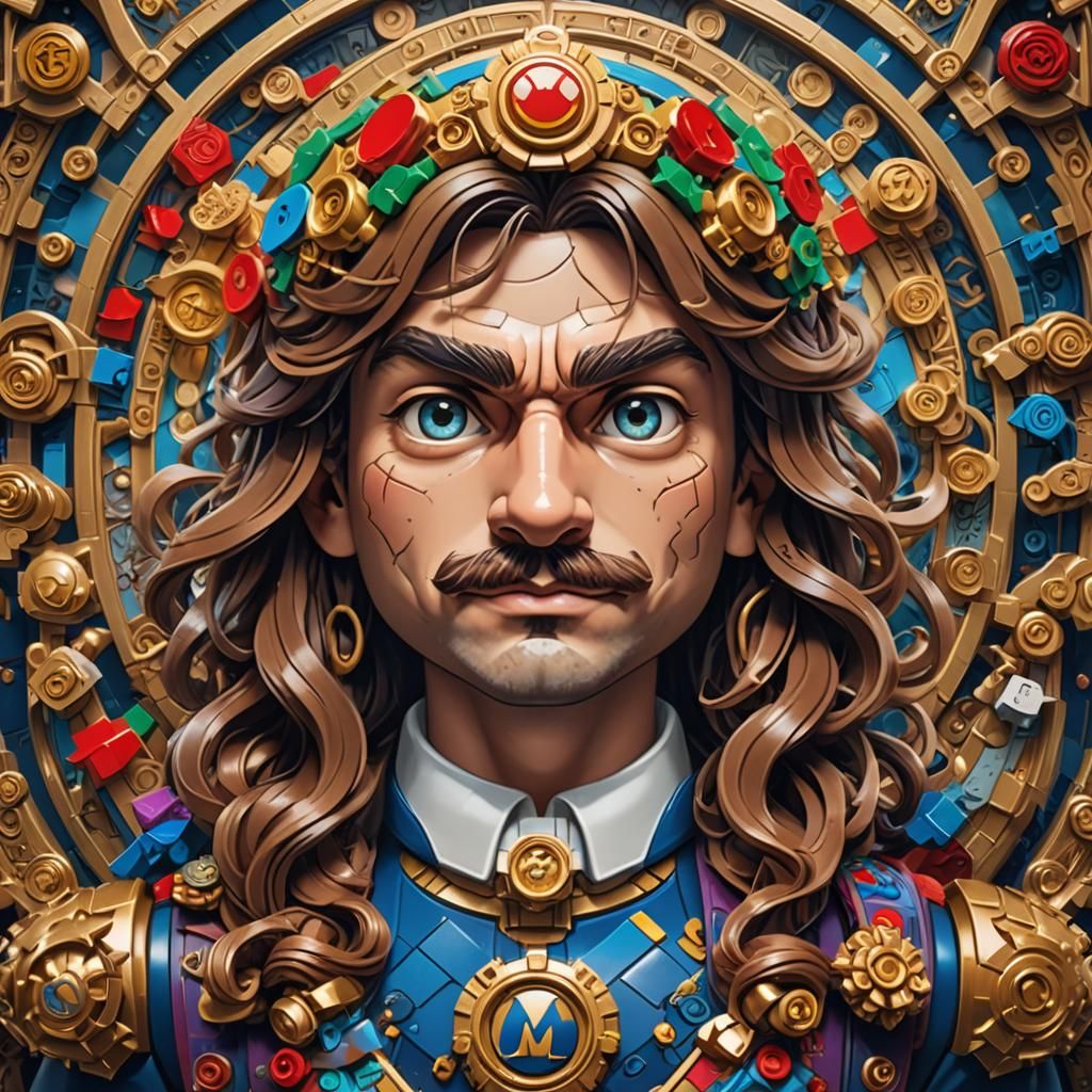 Lego Mario Portrait in Tarot Style