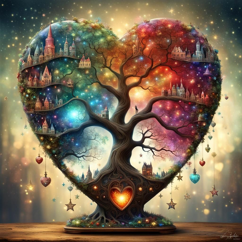 City inside a heart shaped tree