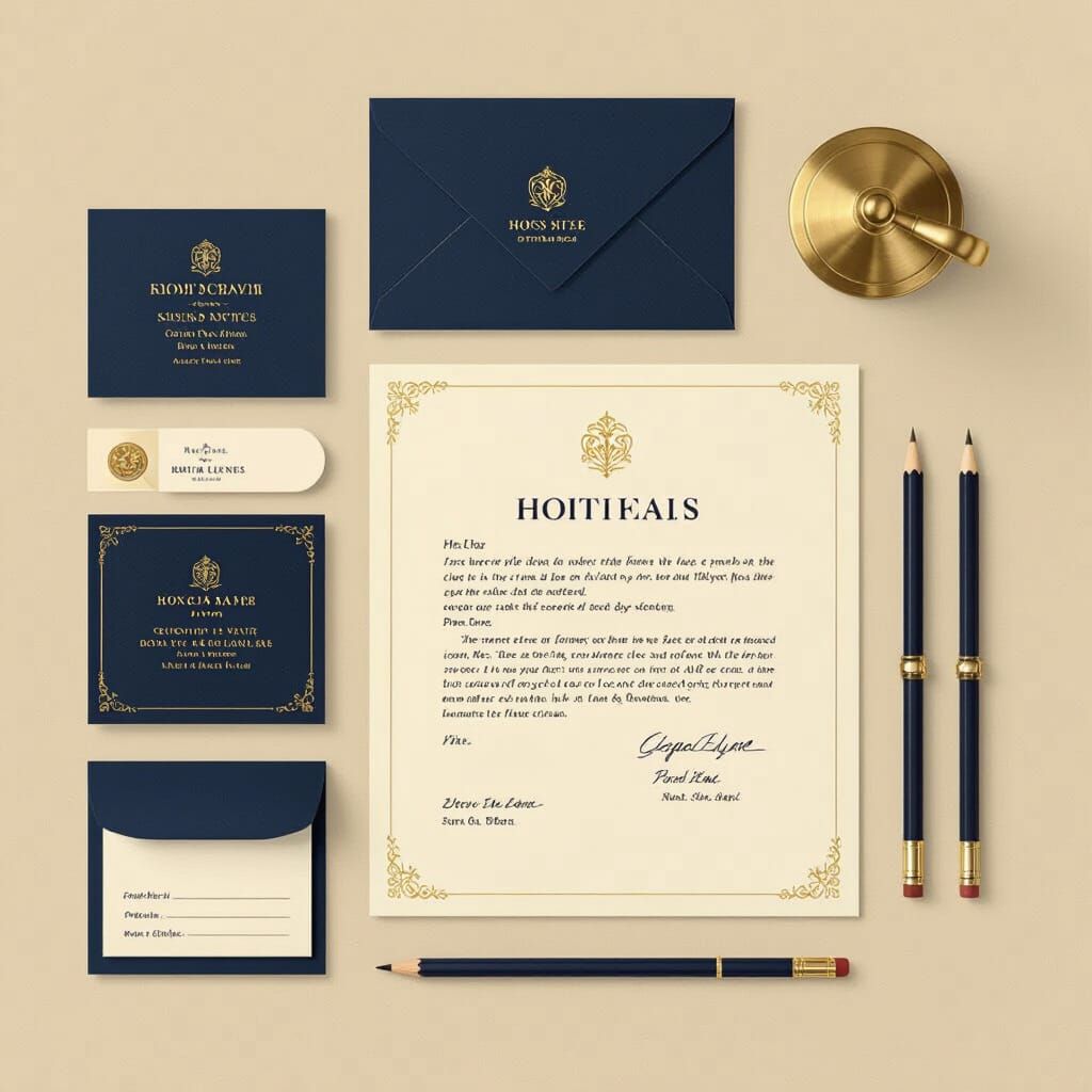 Classic Hotel Branding: Navy, Gold & Beige Business Essentia...