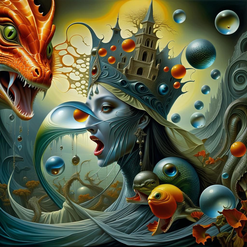 Surreal Woman and Eel in Hyperrealistic Digital Painting