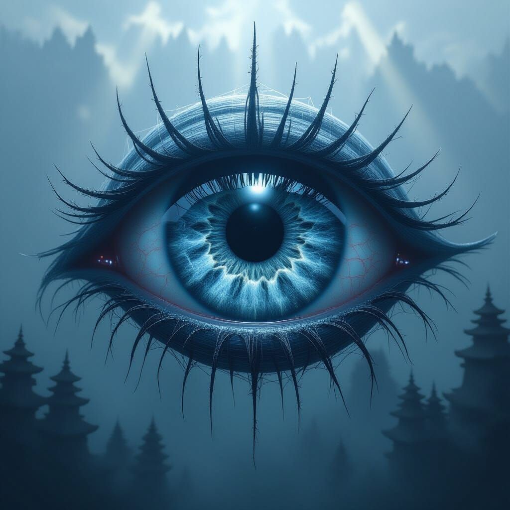 Colossal Spiderweb Eye in Ethereal Void