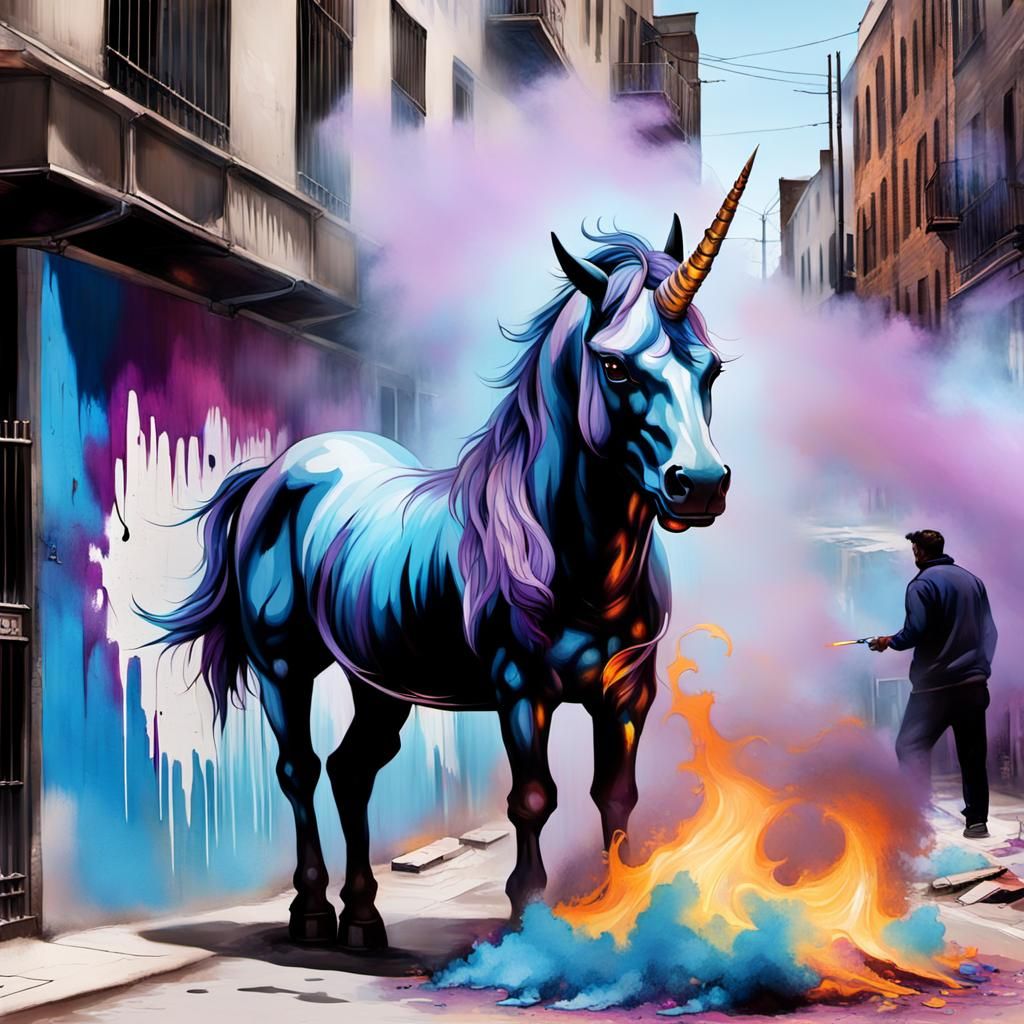 Unicorn in City Alleyway: Vibrant Street Art