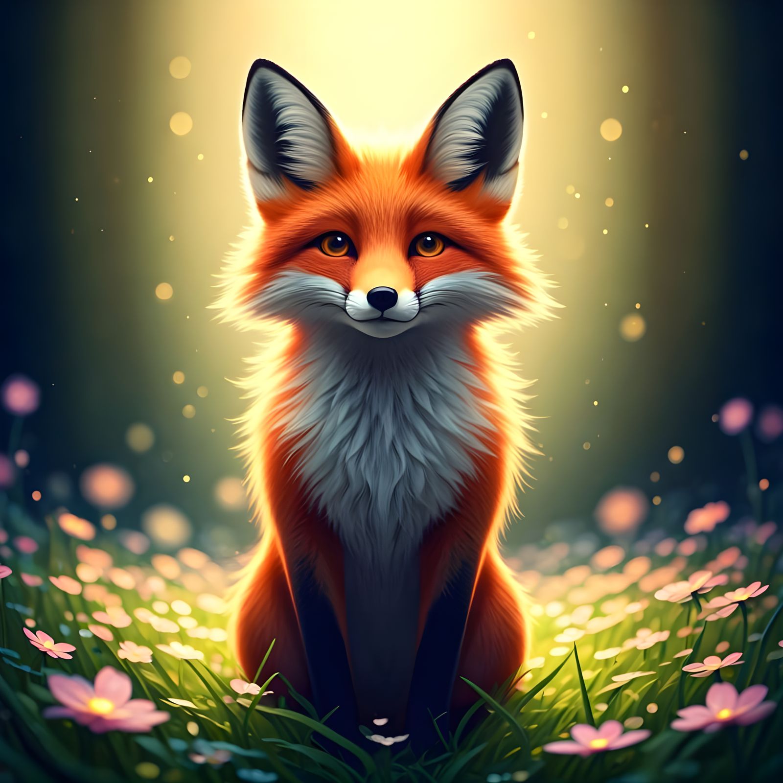 Pixar Fox in Magical Forest, Dreamy Watercolor