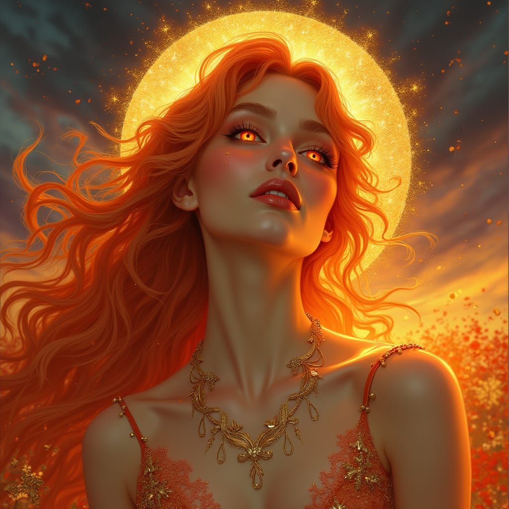 Woman with Amber Halo in Art Nouveau Style