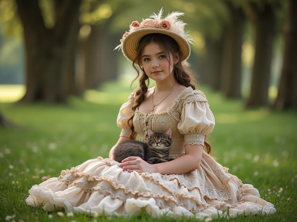 Victorian Lady Surrounded by Nature's Serenity