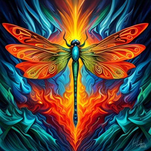 Fiery Celtic Dragonfly Digital Painting