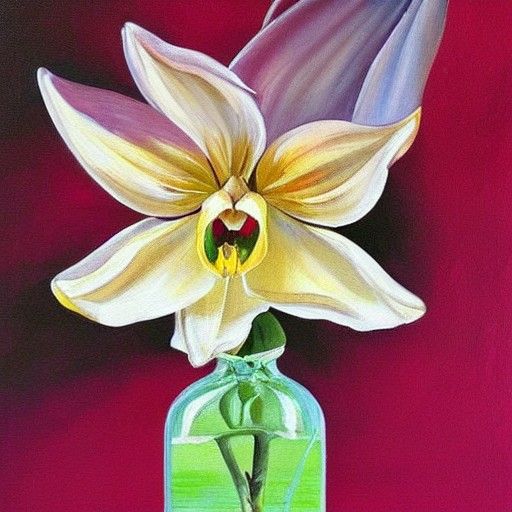 Cymbidium Flower Still Life in Glass Bottle