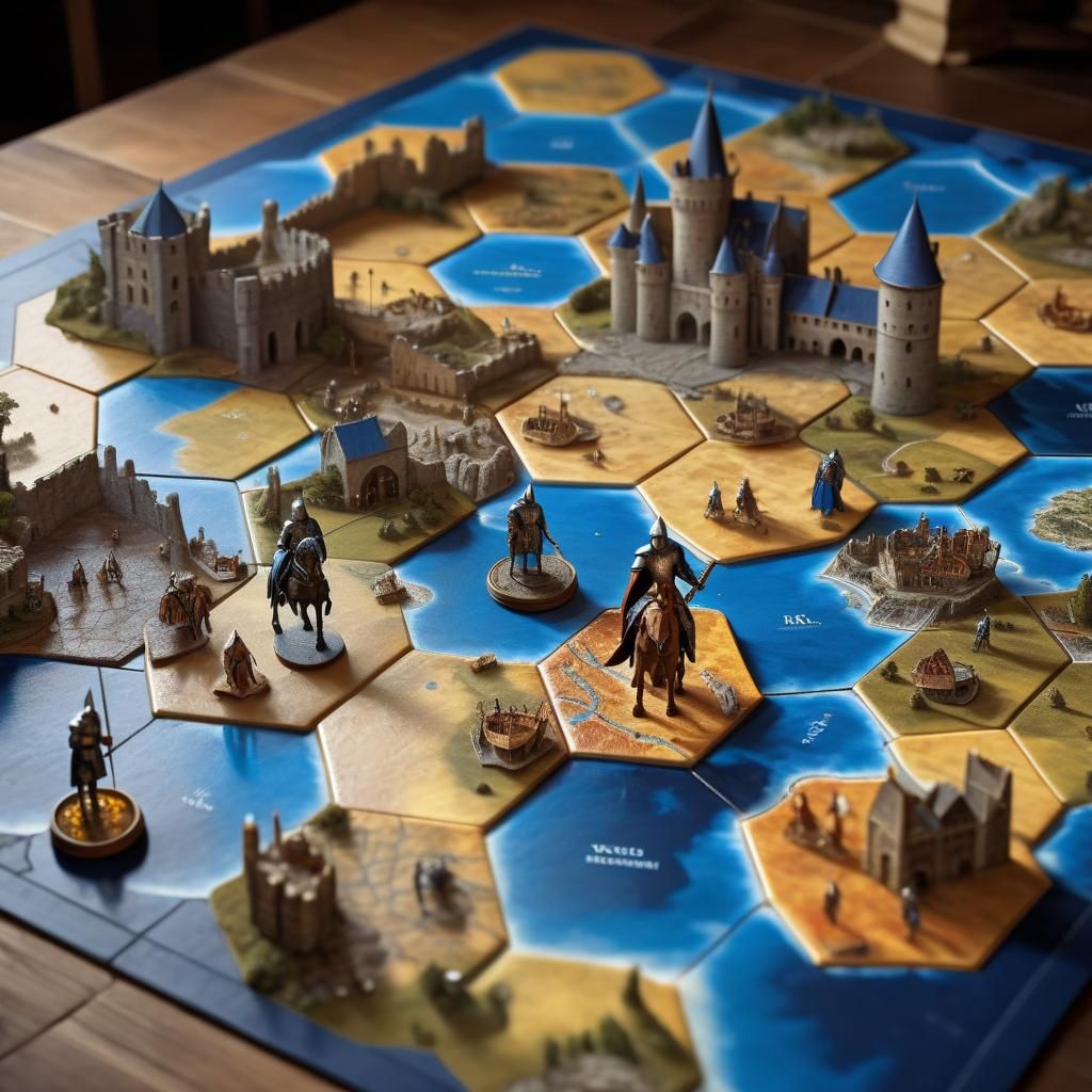 Miniature Catan World with Knights and Mystic Fog