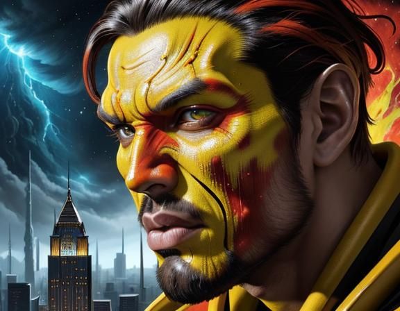 Colossal Titan Face Above City in Cosmic Storm