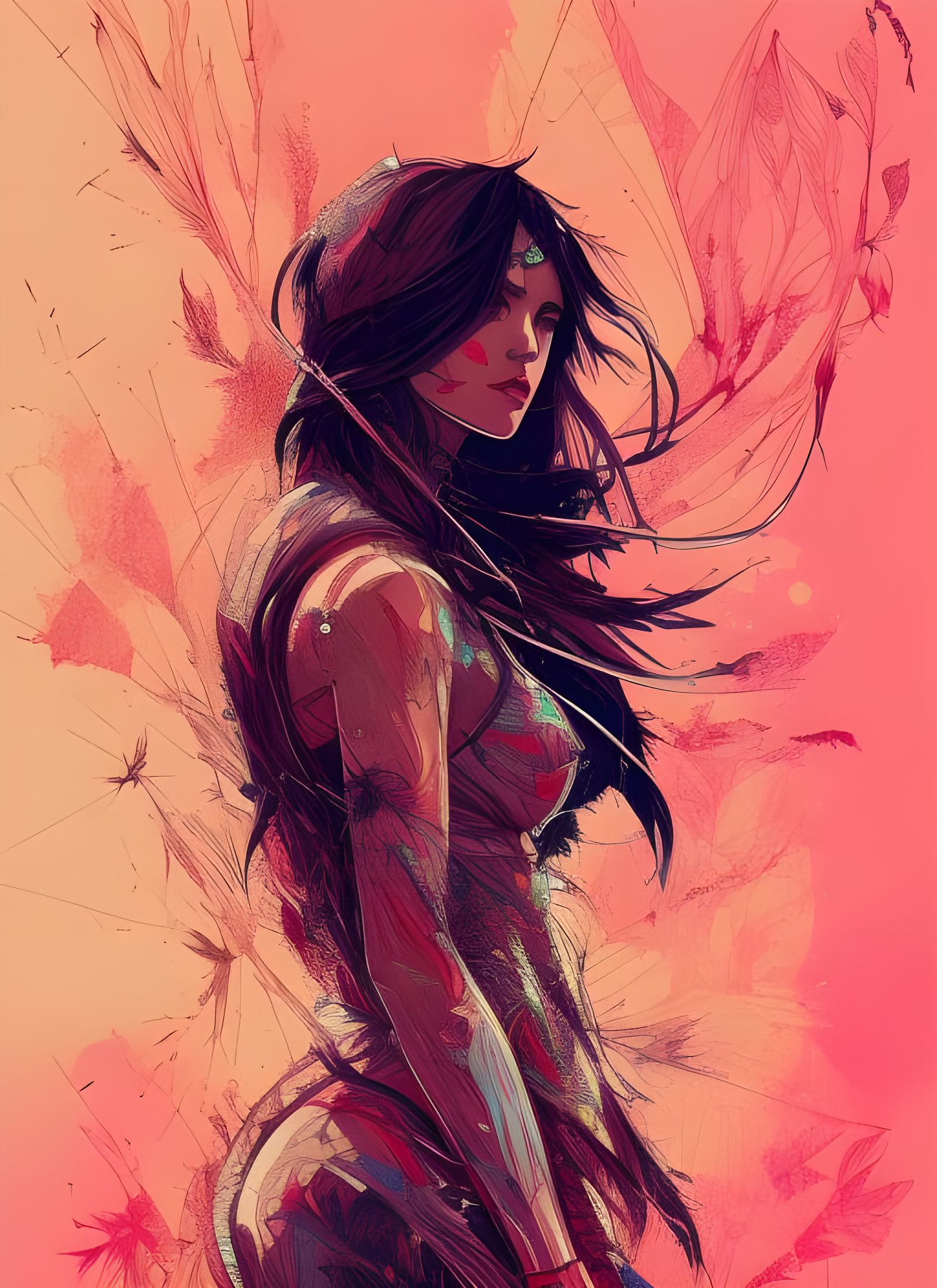 Warrior Princess on Hill: Detailed 8k Visual