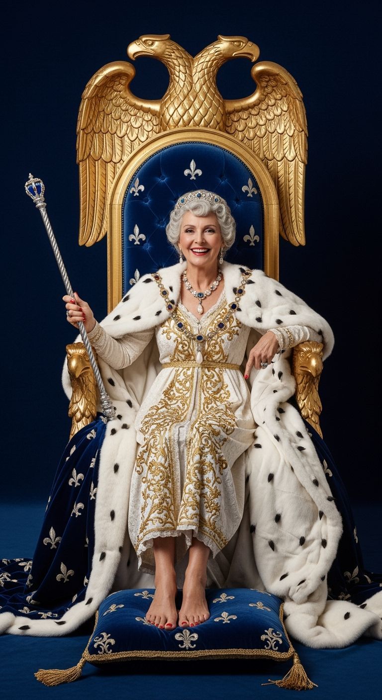 French Empress Sits Barefoot on Golden Throne