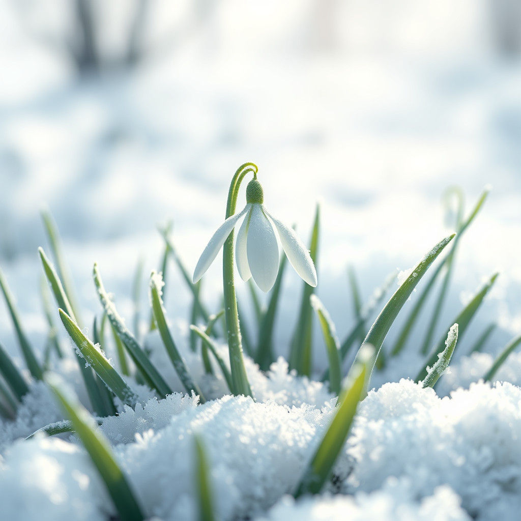 Snowdrop Blooms in Winter Anime Landscape