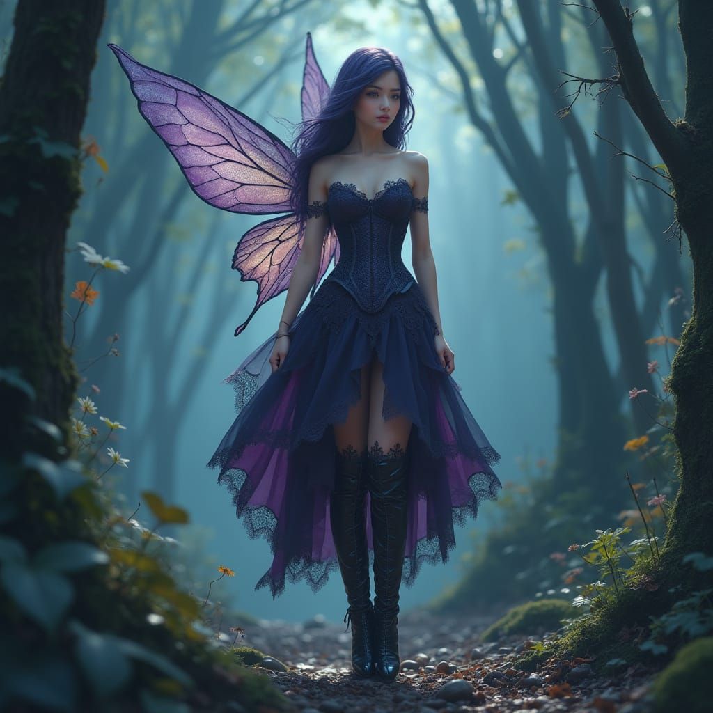 Dark Fairy in Mystical Forest, Digital Matte Painting