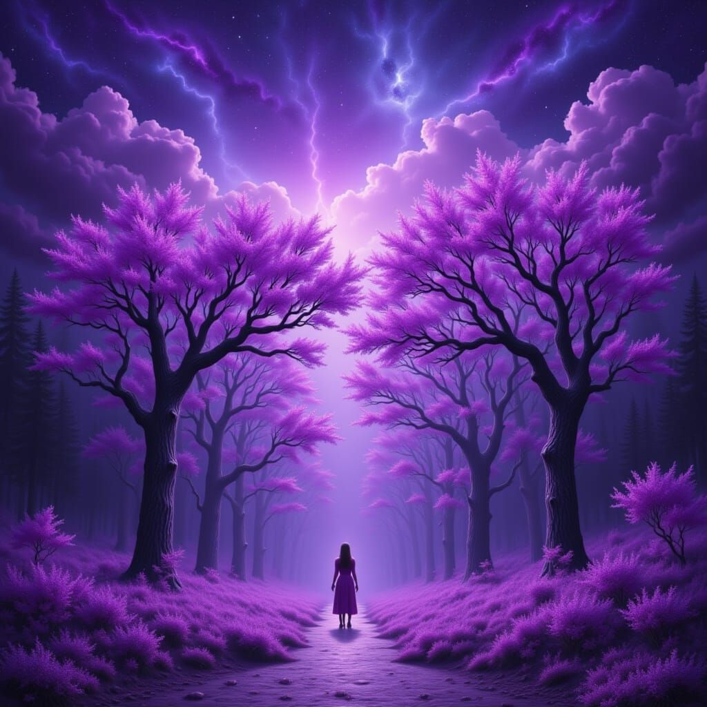 Man Reaching for the Sky Amidst Purple Haze