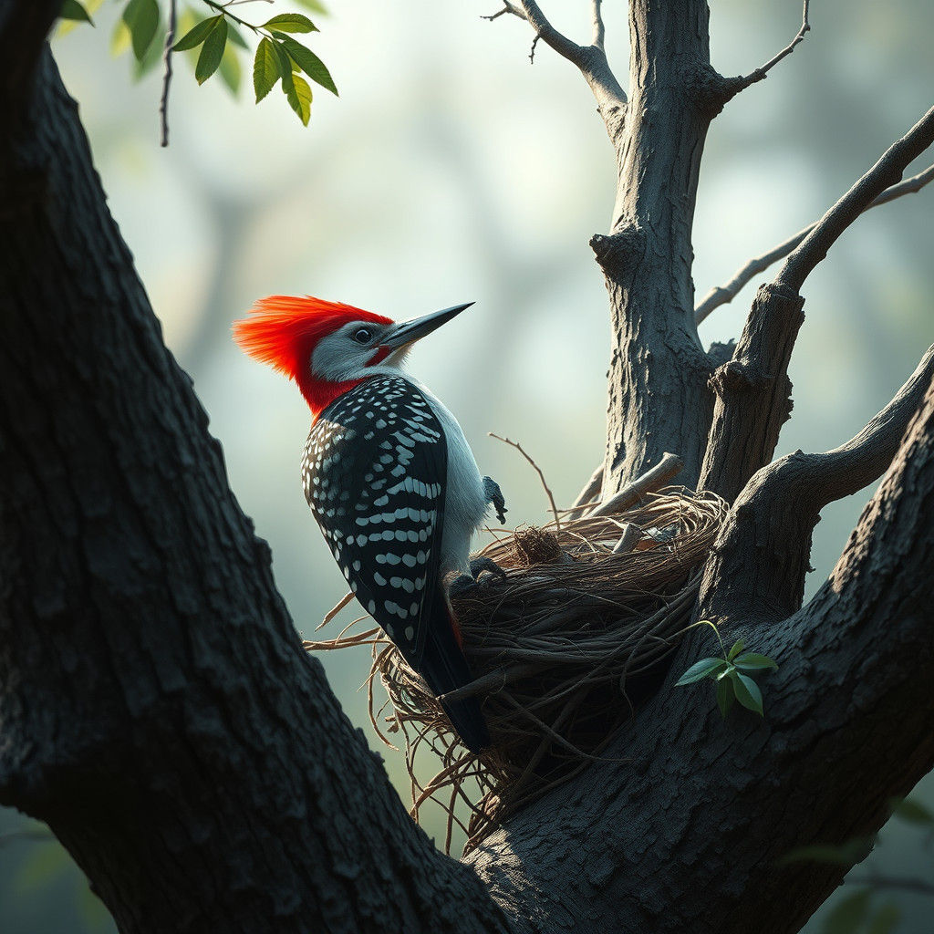 Red-Headed Woodpecker Building Nest: Digital Matte Painting