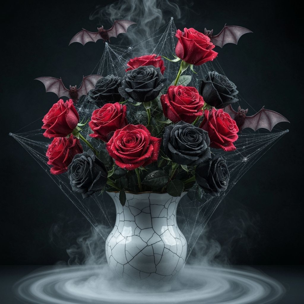 Gothic Roses and Spider Webs in Ethereal Mist