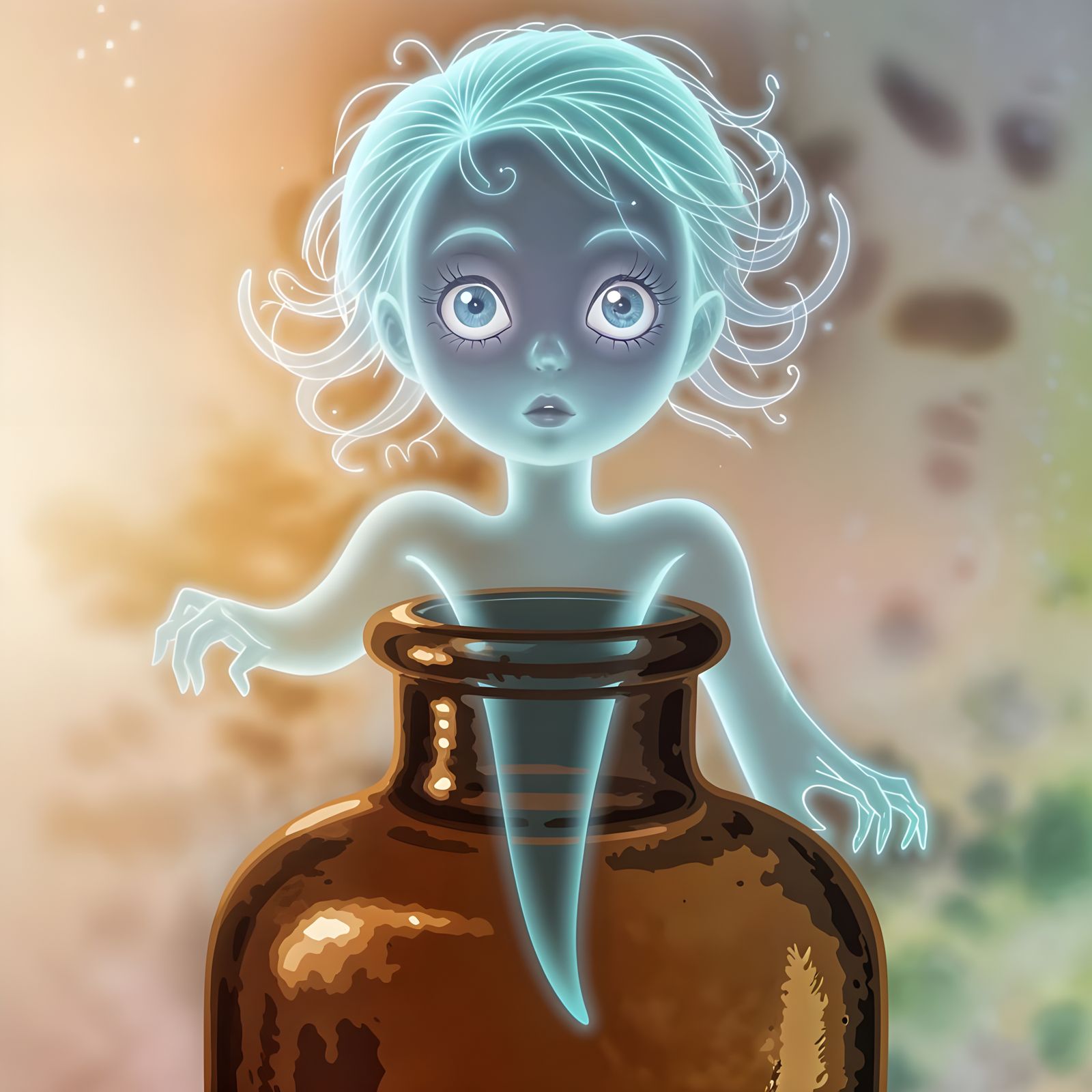 Ethereal Spirit Emerges from Antique Bottle