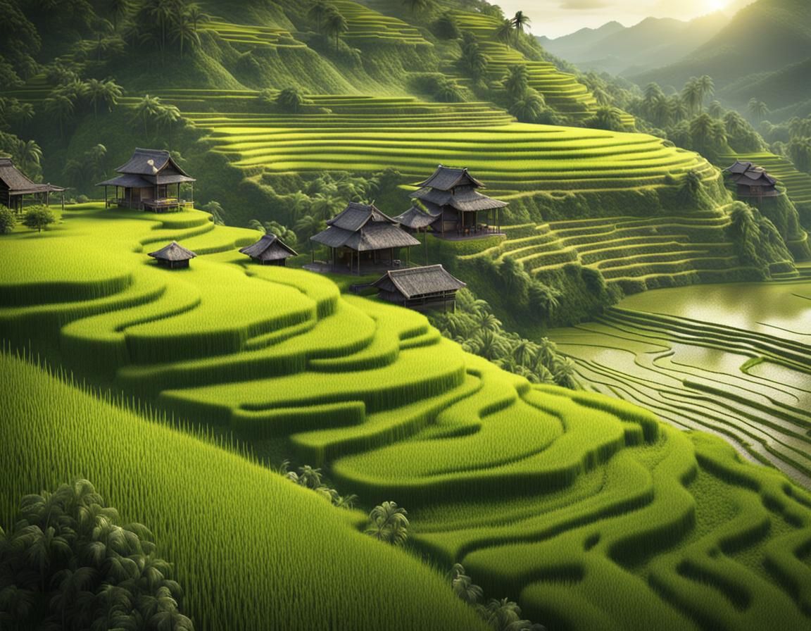 Terrace Rice Farming in 3D Digital Painting