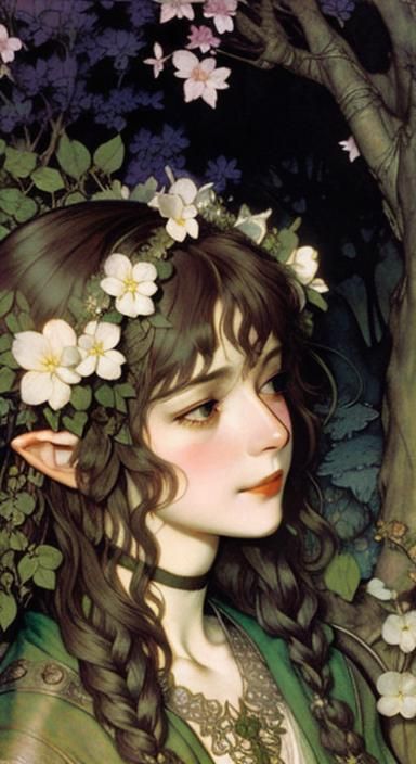 Elven Romance in Spring: Illustration Art