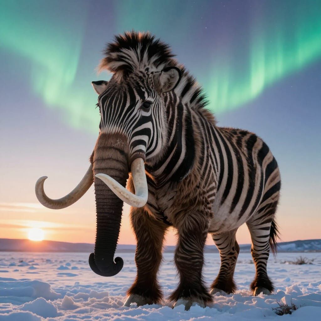 Woolly Mammoth Zebra Hybrid in Icy Tundra