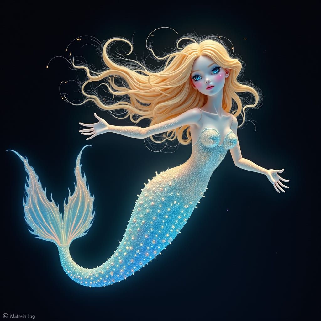 Bioluminescent Mermaid Drifting Through Space: Surreal Art