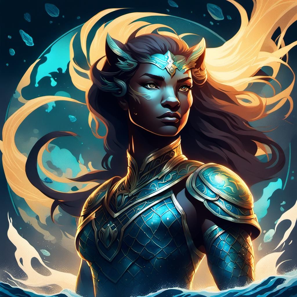 Fierce Mermaid Warrior in Bioluminescent Depths