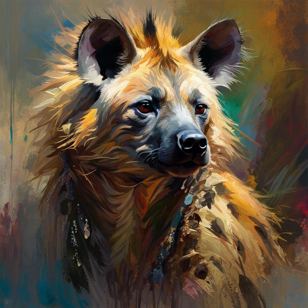 Hyena Portrait in Impressionist Watercolor Style