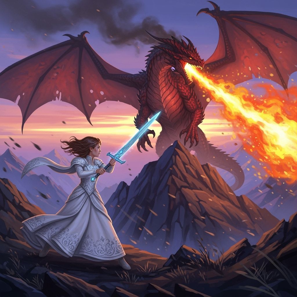 Girl Battles Dragon in Vibrant Concept Art Style