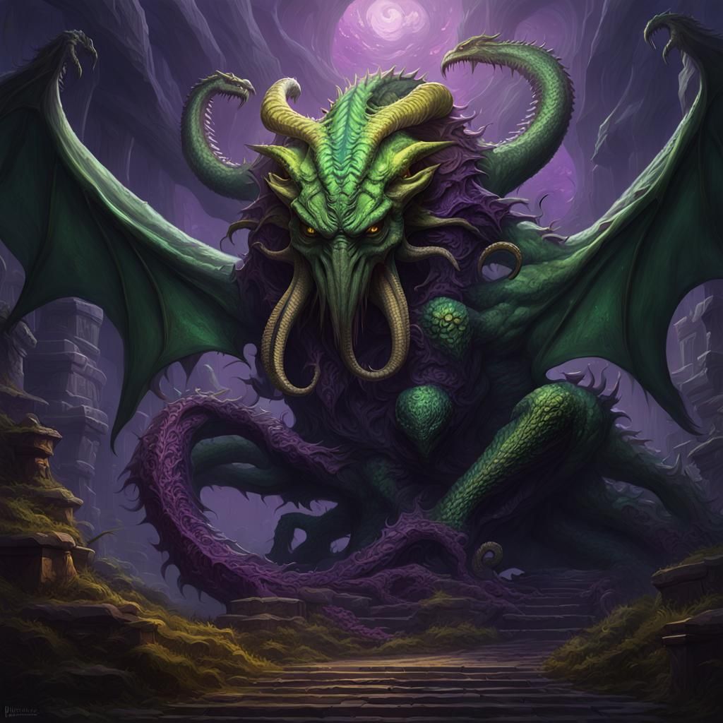 Cthulhu Dragon Hybrid in Dark Fantasy Style