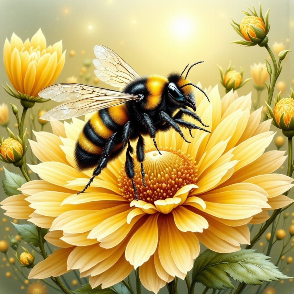 Happy Bee's Dance on Sun-Kissed Flower