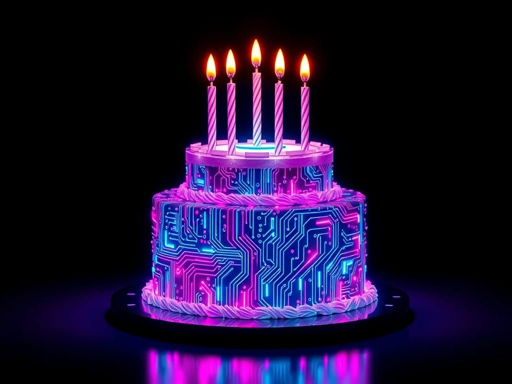 Glowing Circuit Cake in Synthwave Style