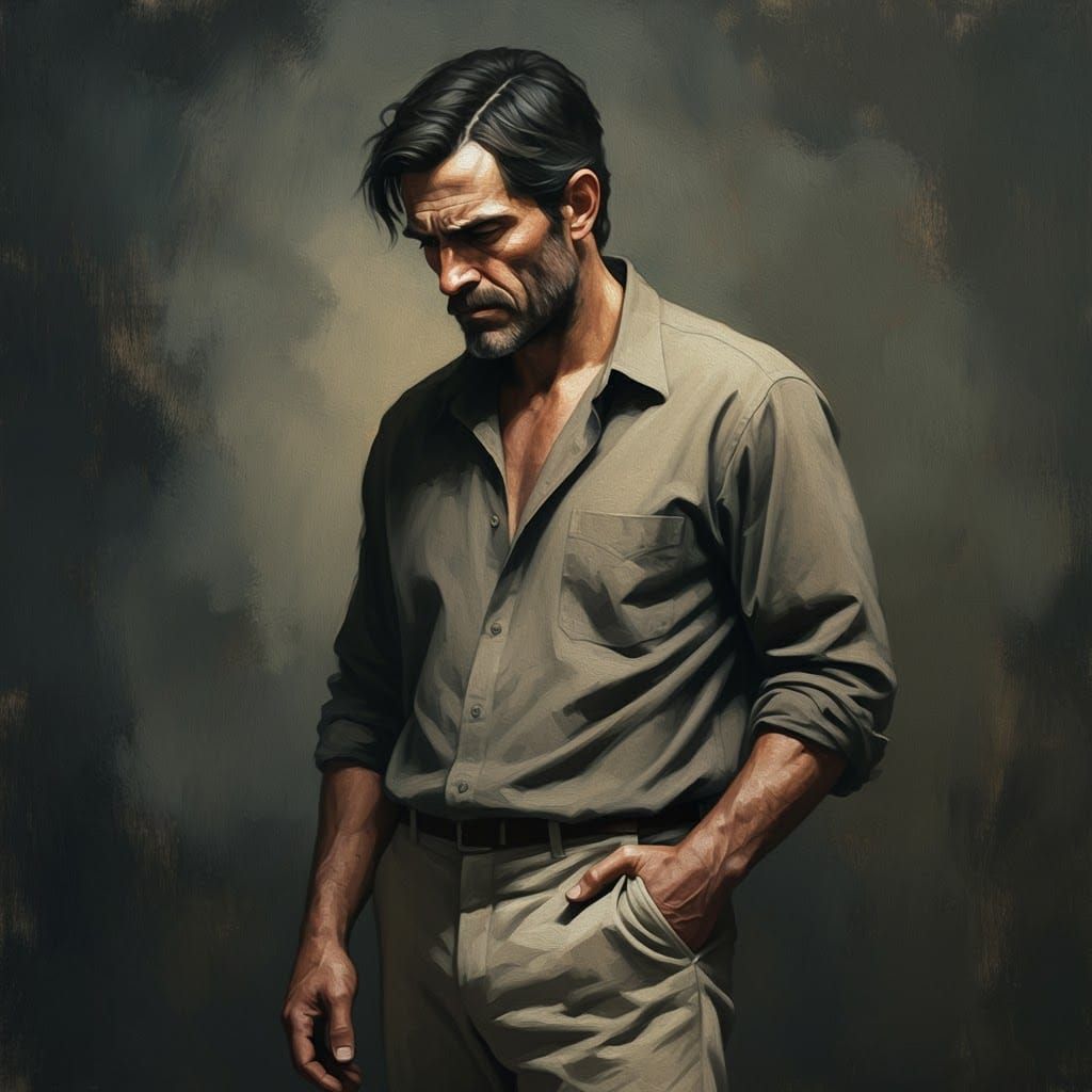 Introspective Man in the Style of Old Masters