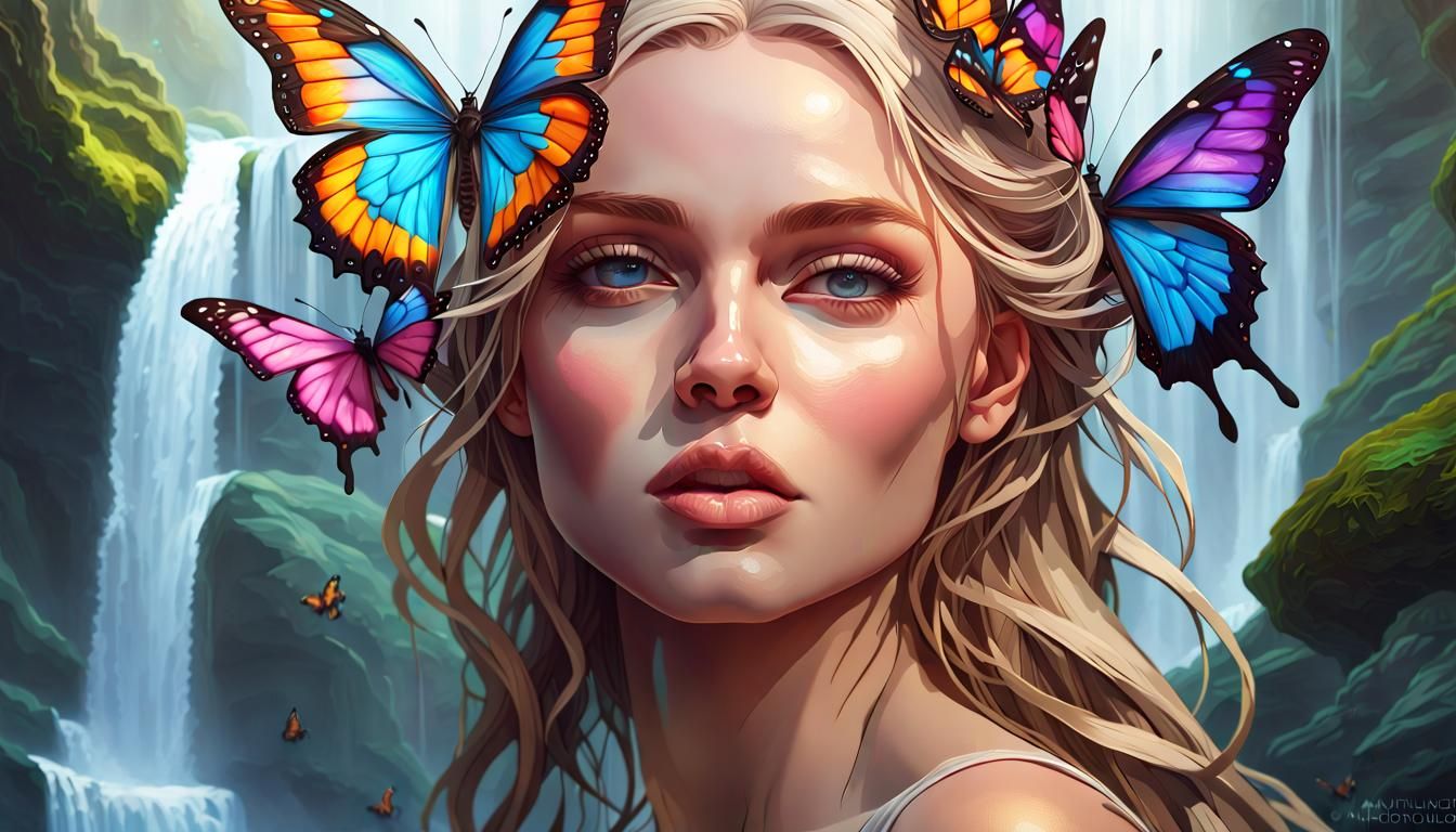 Goddess of Waterfalls and Butterflies: Digital Portrait