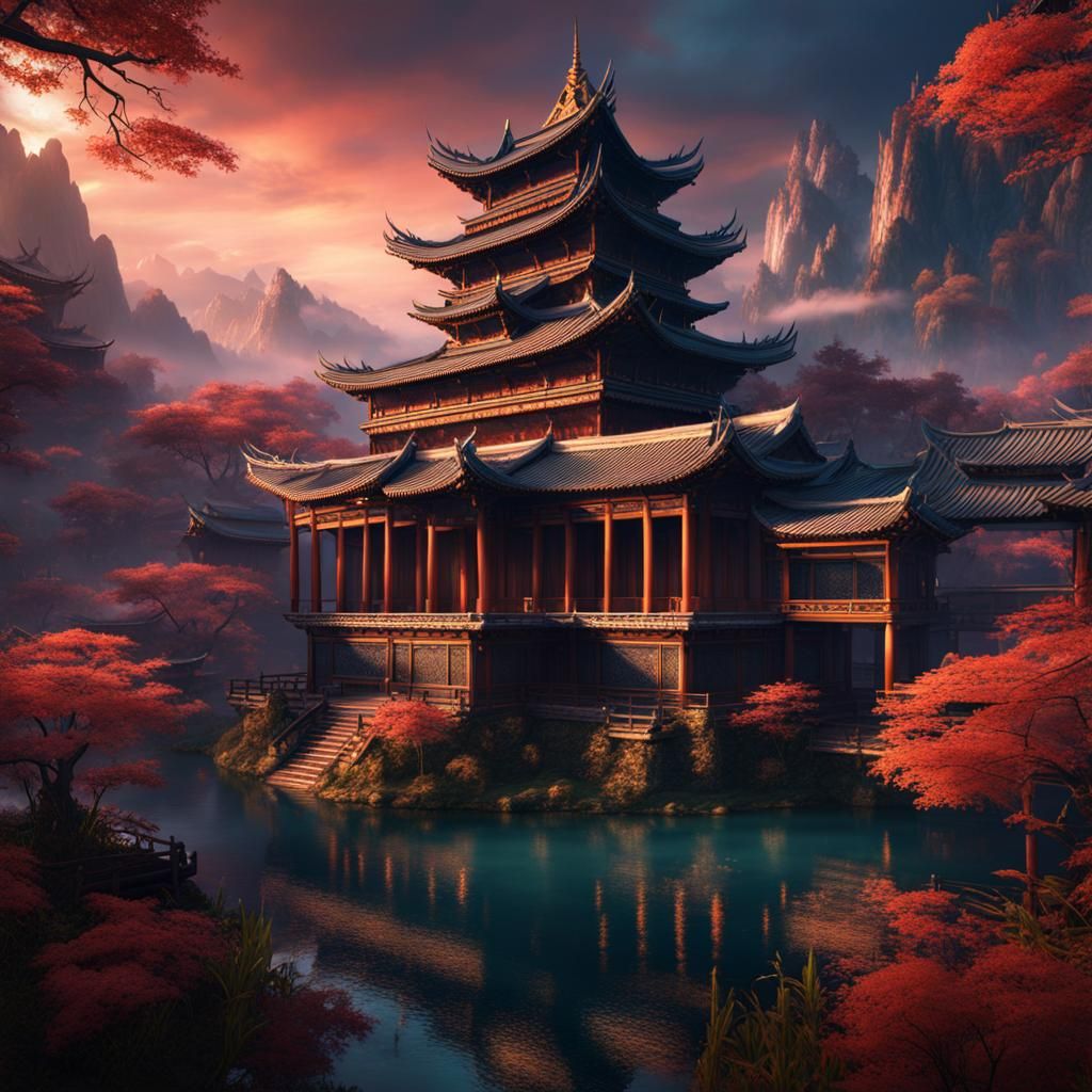 Fantasy Asian Landscape Wallpaper in Detailed Matte Painting