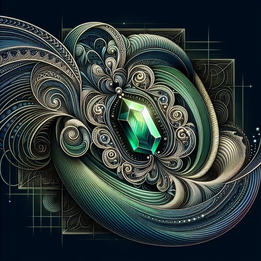 Abstract Fractal Art with Emerald in Filigree