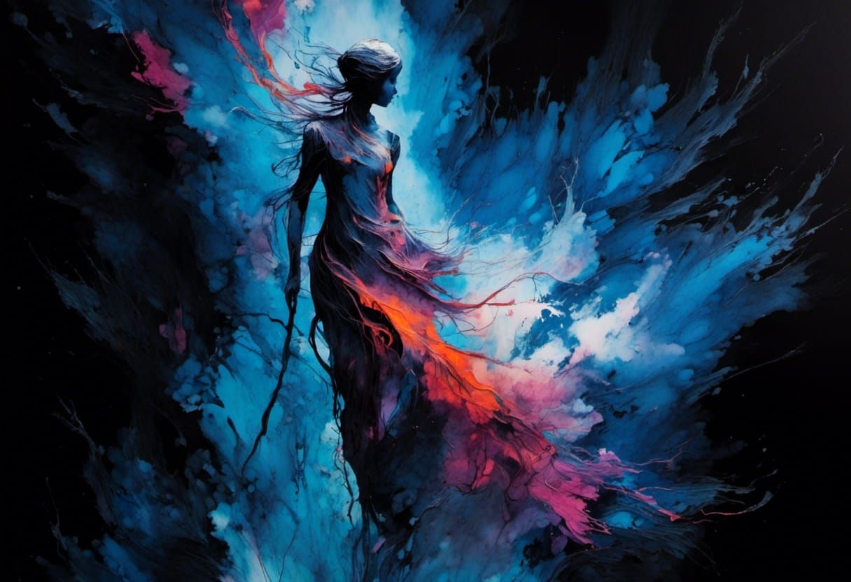 Cosmic Silhouette in Ink Wash Painting Style