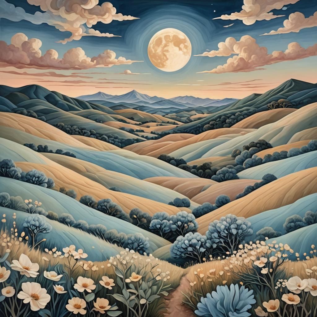 Surreal Landscape with Ethereal Light in O'Keeffe Style