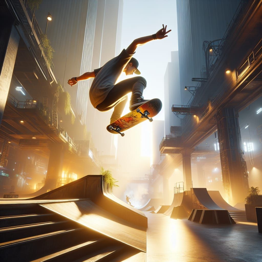 Skateboarder's 3D Video Game Stunt in 8K Resolution