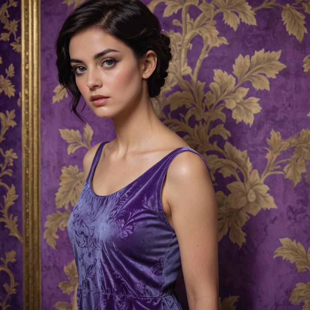 Italian Woman in Blue Velvet Nightgown Portrait