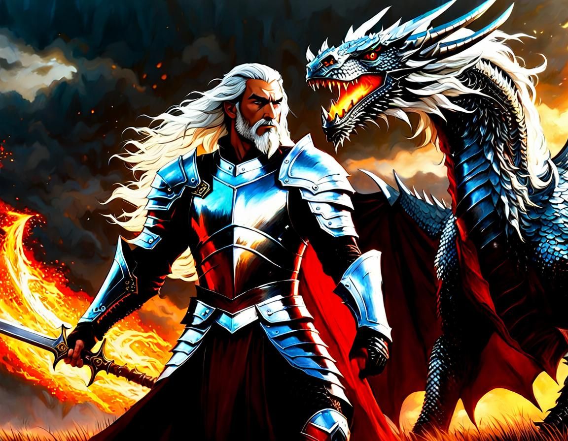 Targaryen Warrior with Dragon in Fantasy Landscape